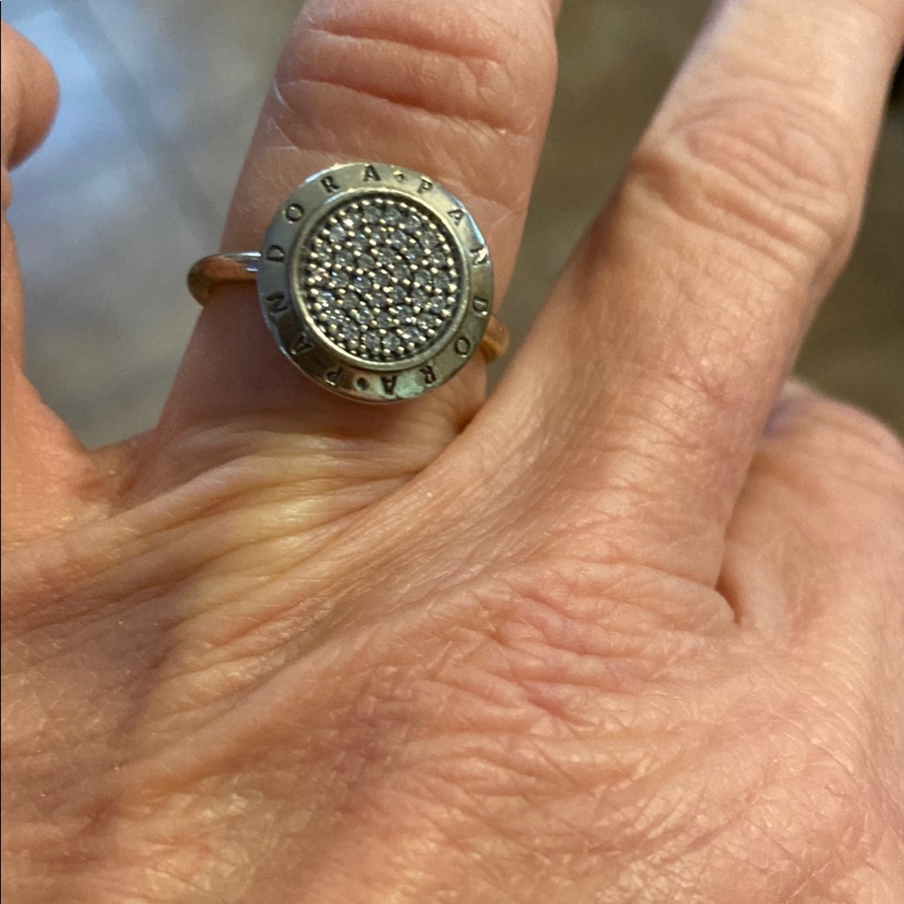 Pandora Silver Ring with Sparkling Center